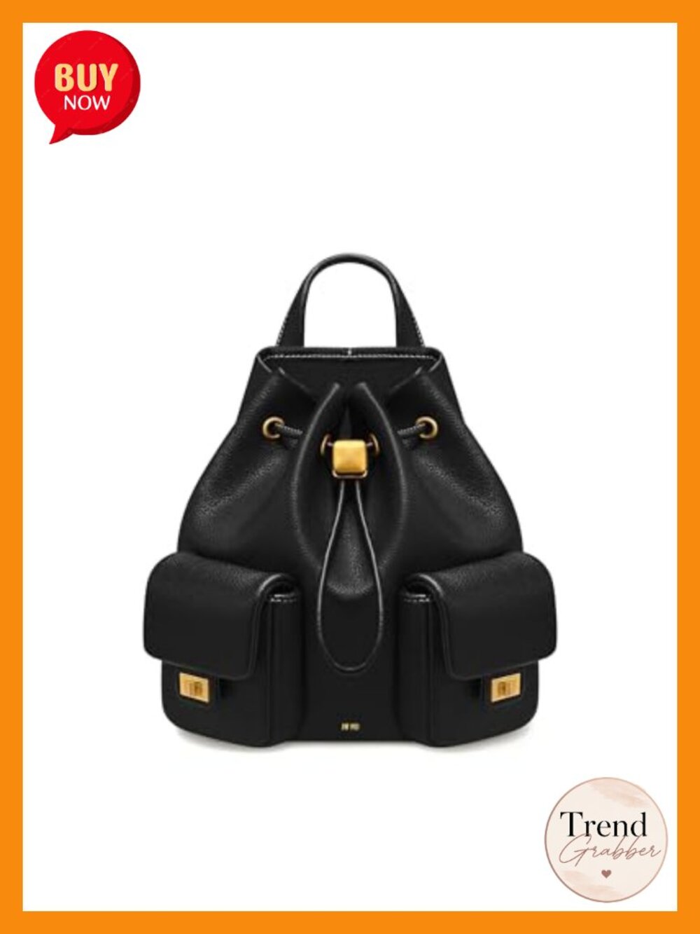 Vegan Leather Drawstring Utility Backpack Fits Phone